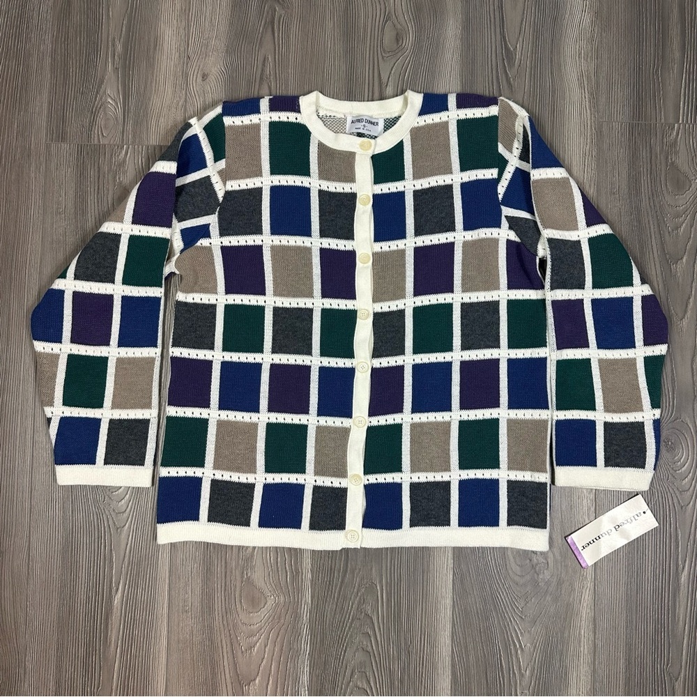 NWT Vintage Alfred Dunner Patchwork Cardigan Sweater Muted Colorway
